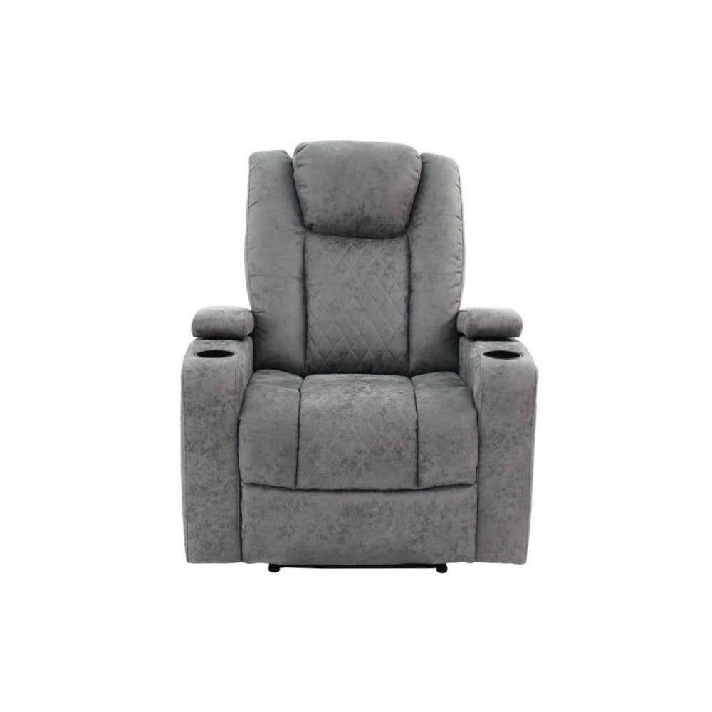 Kem 39 Inch Power Recliner Chair, Adjustable Headrest, Gray Faux Leather - BM314684