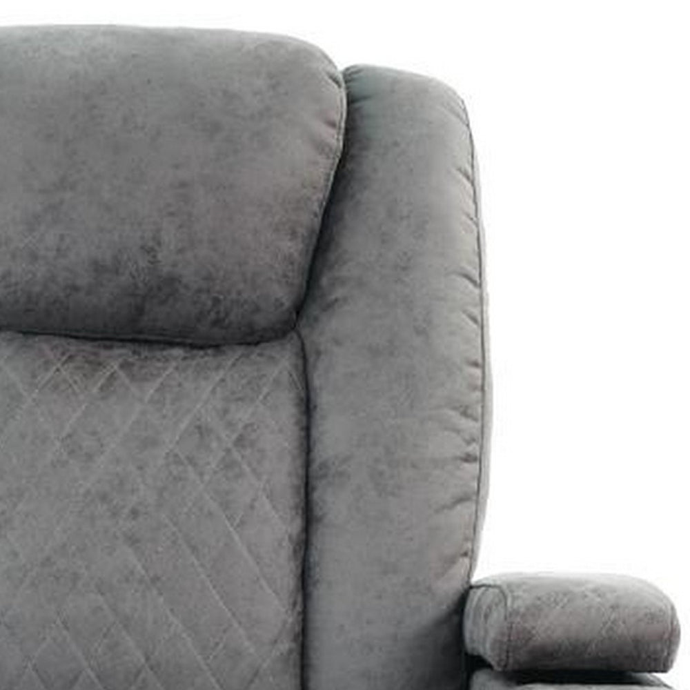 Kem 39 Inch Power Recliner Chair, Adjustable Headrest, Gray Faux Leather - BM314684