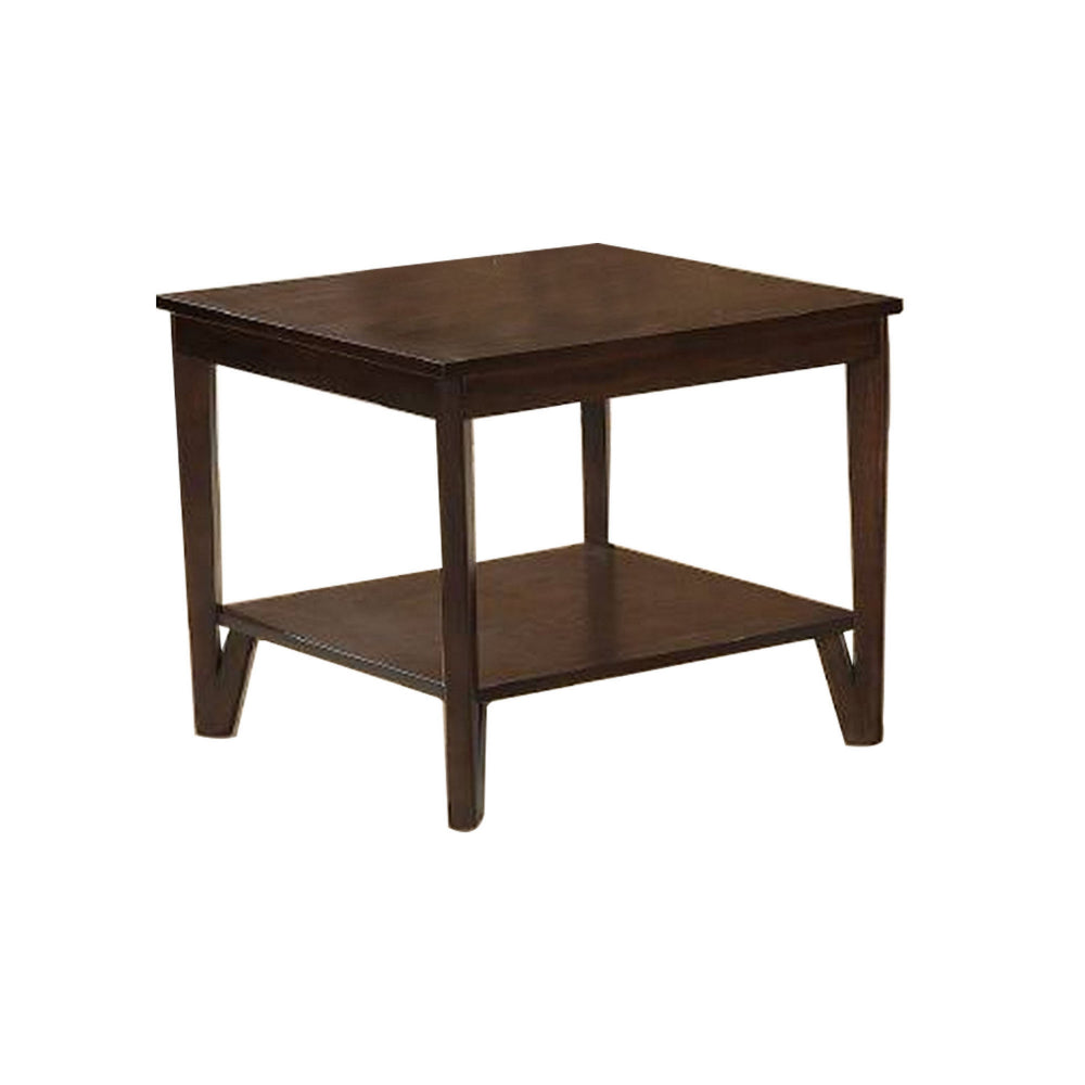 Nem 3pc Coffee and End Table Set with Lower Shelf, Solid Brown Wood Finish - BM314686