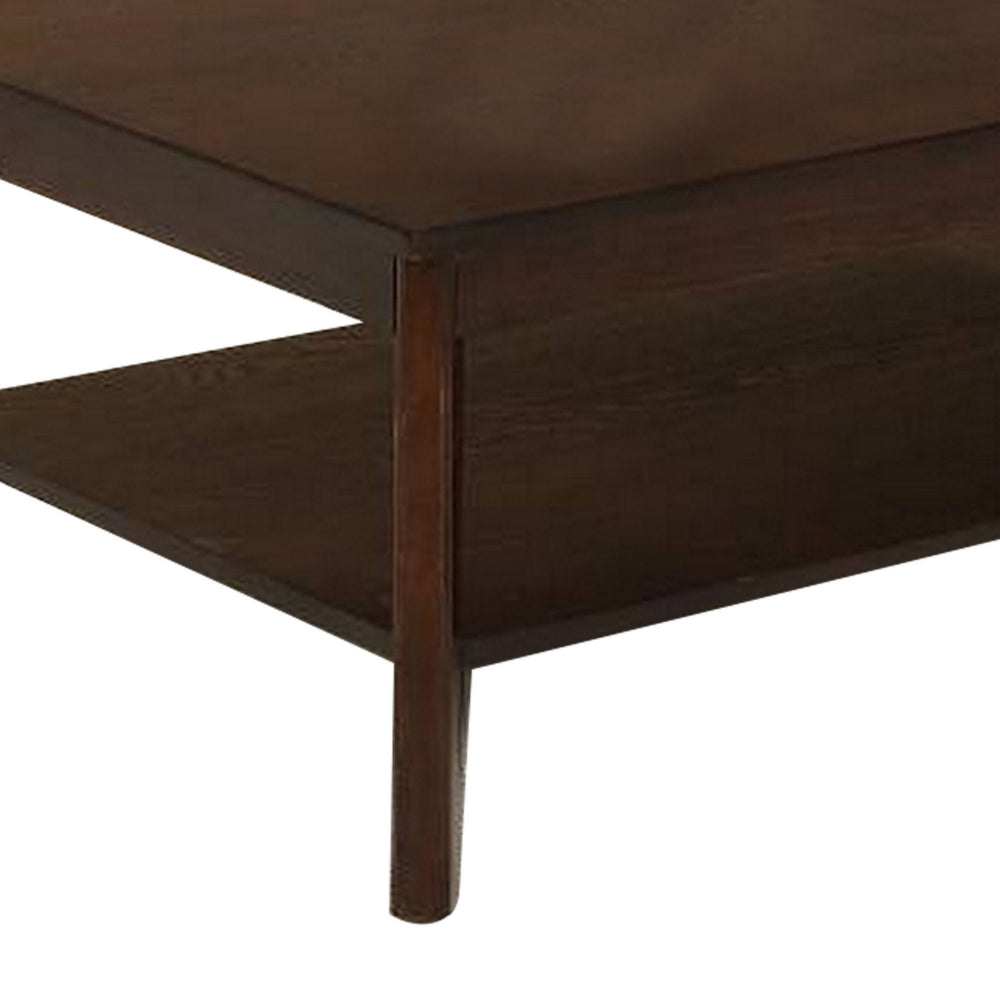 Nem 3pc Coffee and End Table Set with Lower Shelf, Solid Brown Wood Finish - BM314686