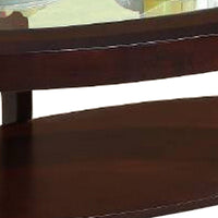 Lyn 53 Inch Coffee Table with Oval Glass Top and Lower Shelf, Brown Wood - BM314688