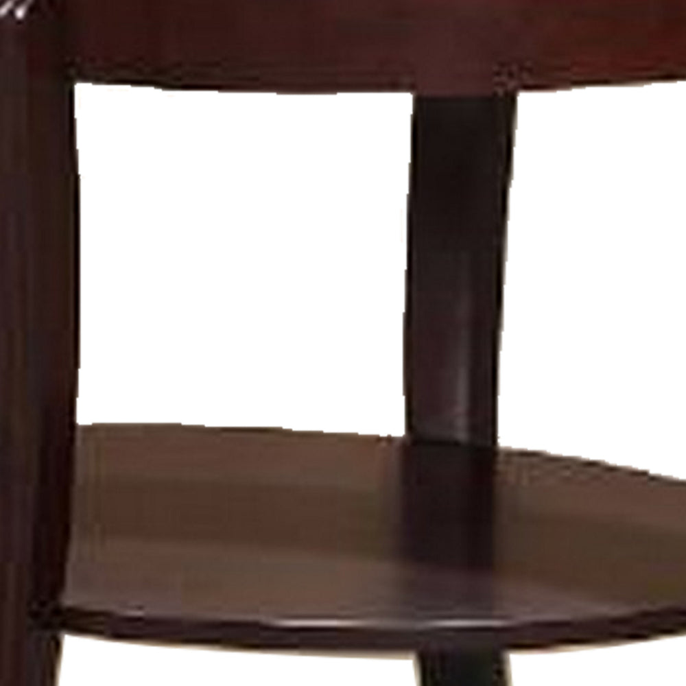 Lyn 31 Inch Side End Table with Oval Glass Top and Lower Shelf, Brown Wood - BM314689