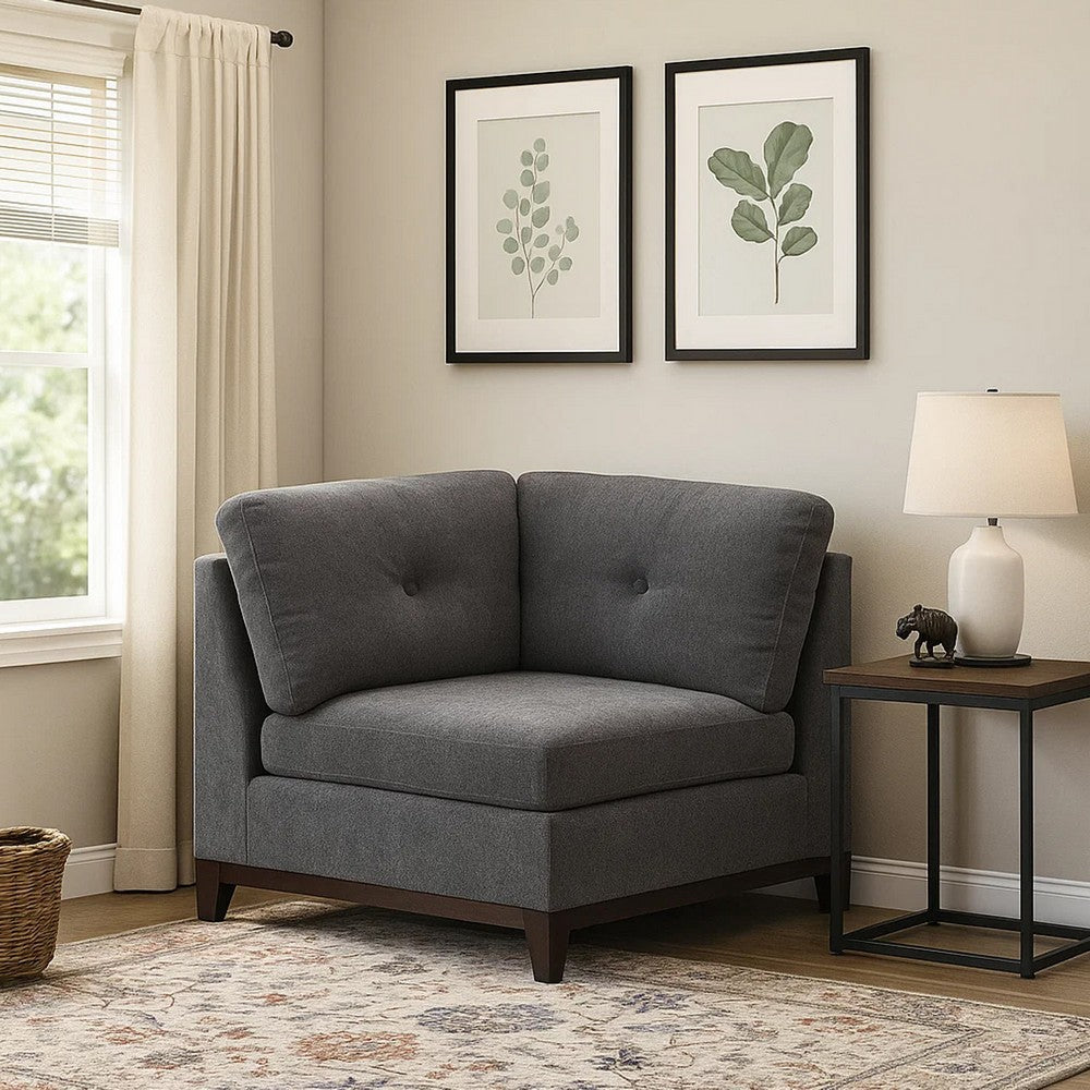 Jemy 37 Inch Modular Corner Sofa Chair, Dark Gray Chenille, Solid Wood - BM314690