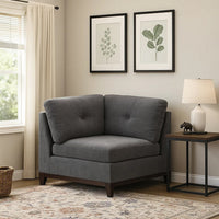 Jemy 37 Inch Modular Corner Sofa Chair, Dark Gray Chenille, Solid Wood - BM314690