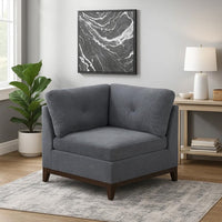 Jemy 37 Inch Modular Corner Sofa Chair, Dark Gray Chenille, Solid Wood - BM314690