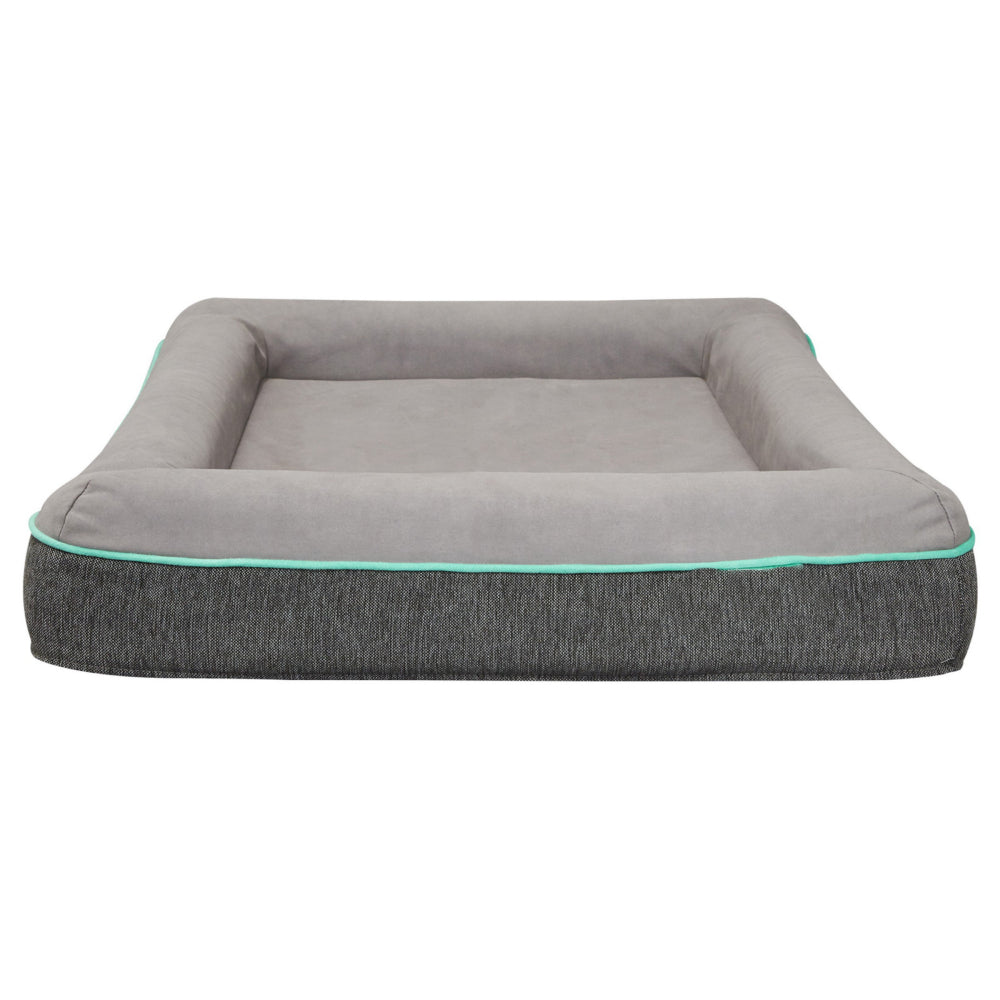 Rio 43 Inch Dog Bed, Teal Piping, Memory Foam, Cushioned, Gray Finish - BM314694