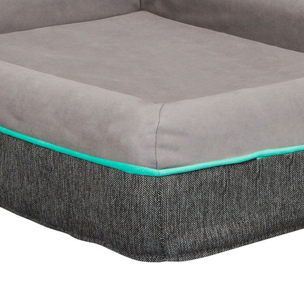 Rio 43 Inch Dog Bed, Teal Piping, Memory Foam, Cushioned, Gray Finish - BM314694