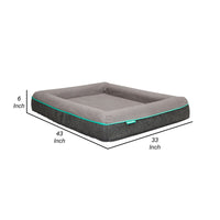 Rio 43 Inch Dog Bed, Teal Piping, Memory Foam, Cushioned, Gray Finish - BM314694