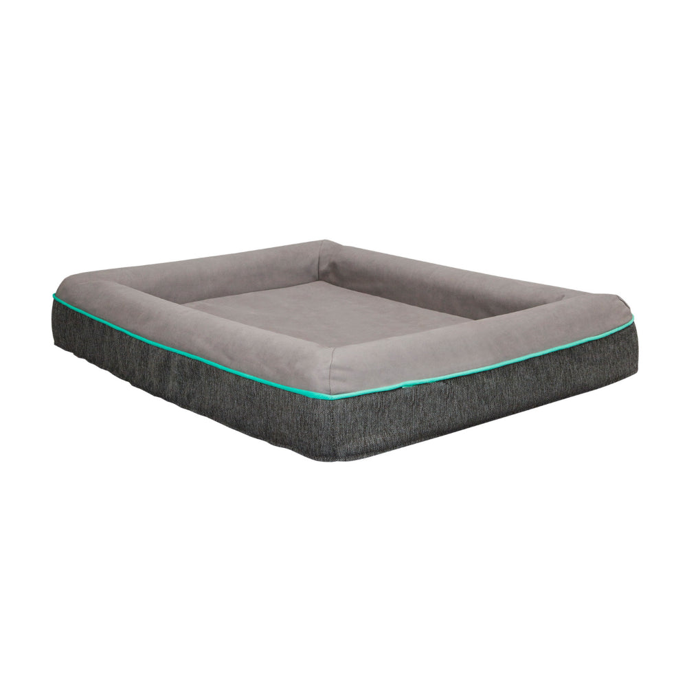 Rio 43 Inch Dog Bed, Teal Piping, Memory Foam, Cushioned, Gray Finish - BM314694