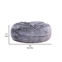 60 Inch Bean Bag, Round Shape, Foam Filling, Polyester Upholstery, Gray - BM314701