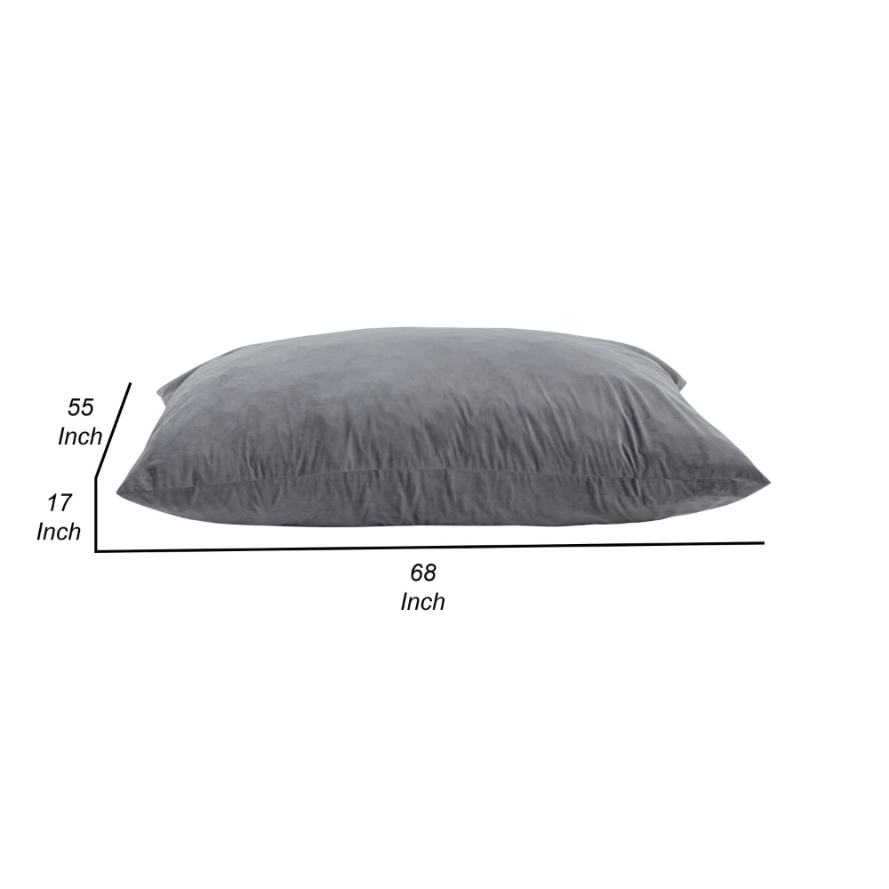 68 Inch Bean Bag, Square Shape, Foam Filling, Polyester Upholstery, Gray - BM314702