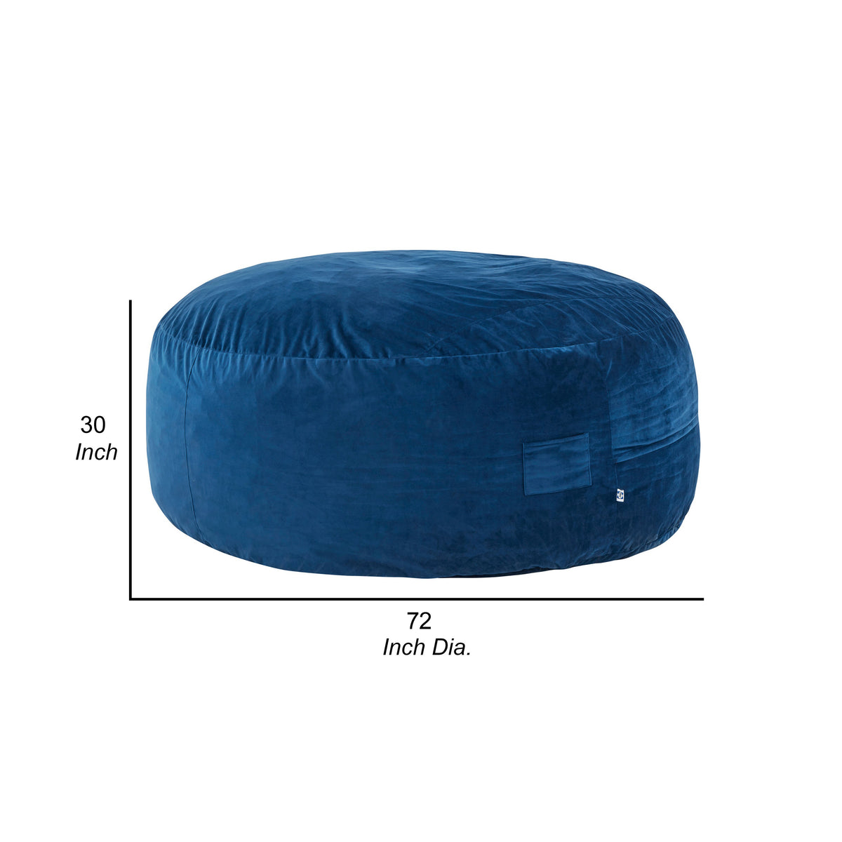 Olio 70 Inch Bean Bag, Round, Foam Filling, Velvet Upholstery, Navy Blue - BM314704