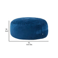 Olio 70 Inch Bean Bag, Round, Foam Filling, Velvet Upholstery, Navy Blue - BM314704