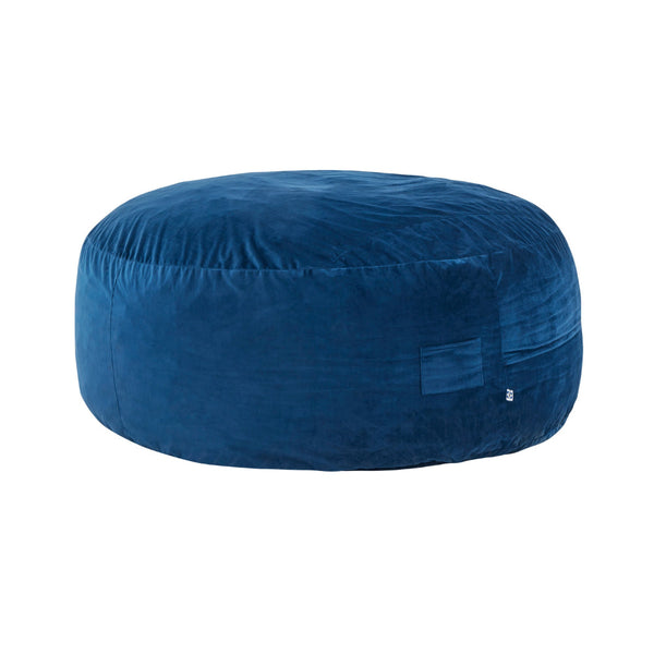 Olio 70 Inch Bean Bag, Round, Foam Filling, Velvet Upholstery, Navy Blue - BM314704