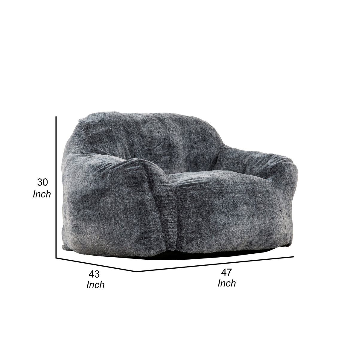 45 Inch Bean Bag Chair, Memory Foam, Faux Rabbit Fur, Grayish Blue - BM314709