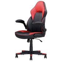 28 Inch Office Gaming Chair, 360 Degree Swivel, Black, Red Faux Leather - BM314718