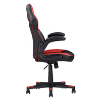 28 Inch Office Gaming Chair, 360 Degree Swivel, Black, Red Faux Leather - BM314718