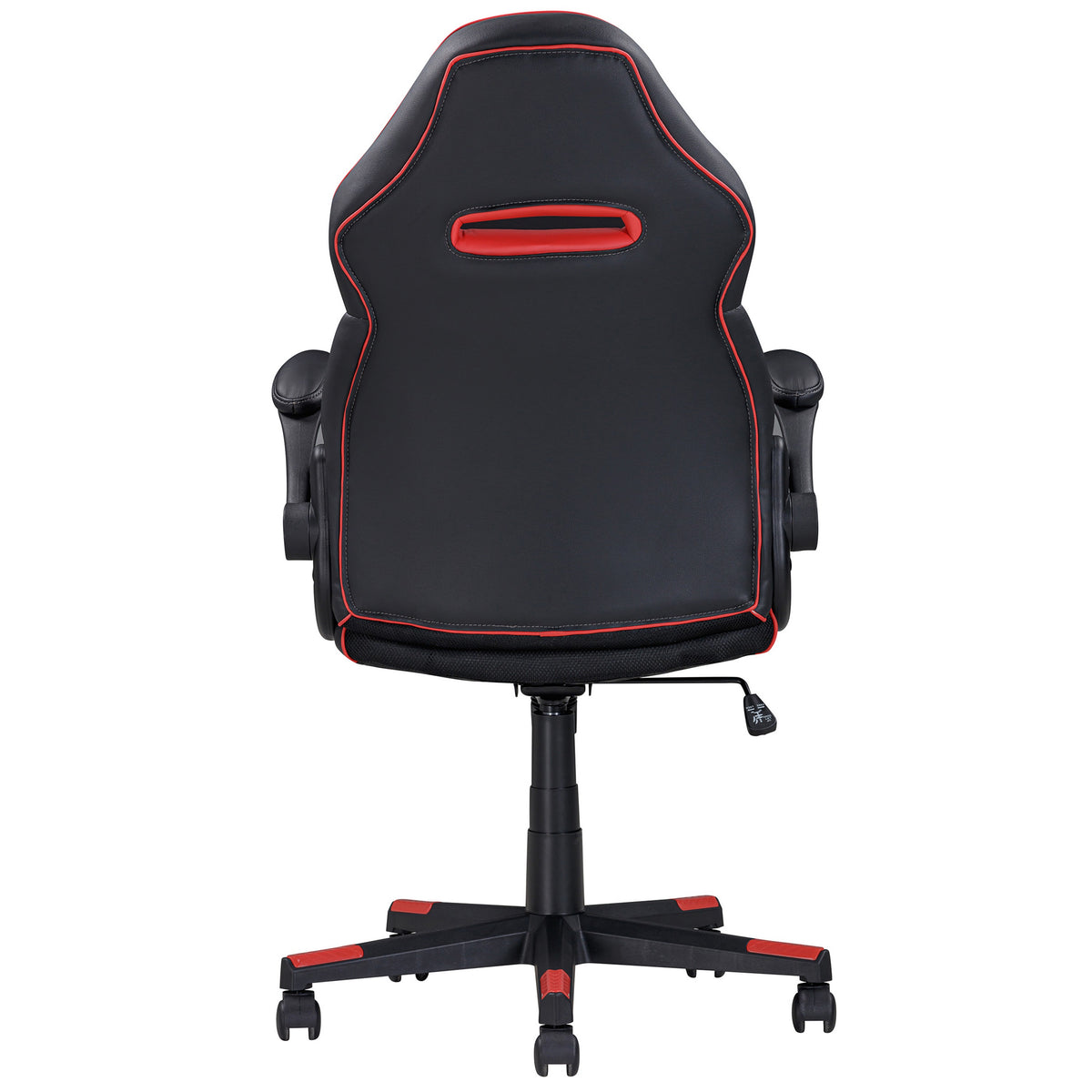 28 Inch Office Gaming Chair, 360 Degree Swivel, Black, Red Faux Leather - BM314718