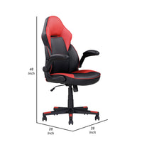 28 Inch Office Gaming Chair, 360 Degree Swivel, Black, Red Faux Leather - BM314718