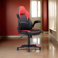 28 Inch Office Gaming Chair, 360 Degree Swivel, Black, Red Faux Leather - BM314718