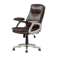 28 Inch Office Gaming Chair, 360 Degree Swivel, Silver, Brown Faux Leather - BM314719