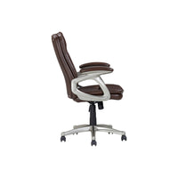 28 Inch Office Gaming Chair, 360 Degree Swivel, Silver, Brown Faux Leather - BM314719