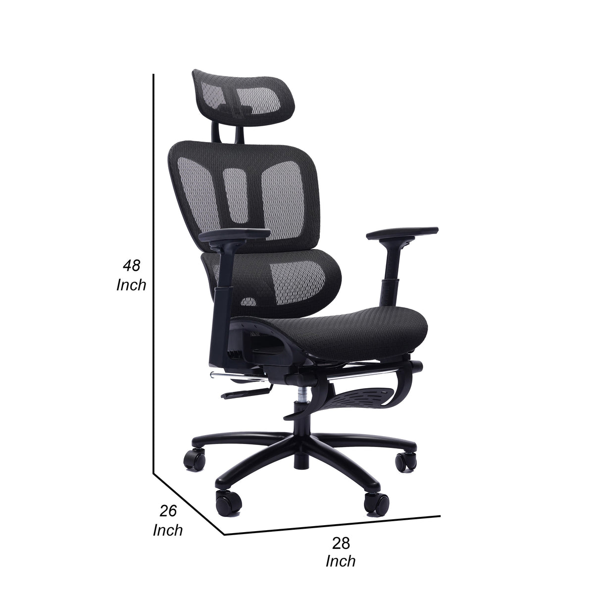 26 Inch Office Chair, Reclining, Footrest, Caster Wheels, Black Mesh - BM314720