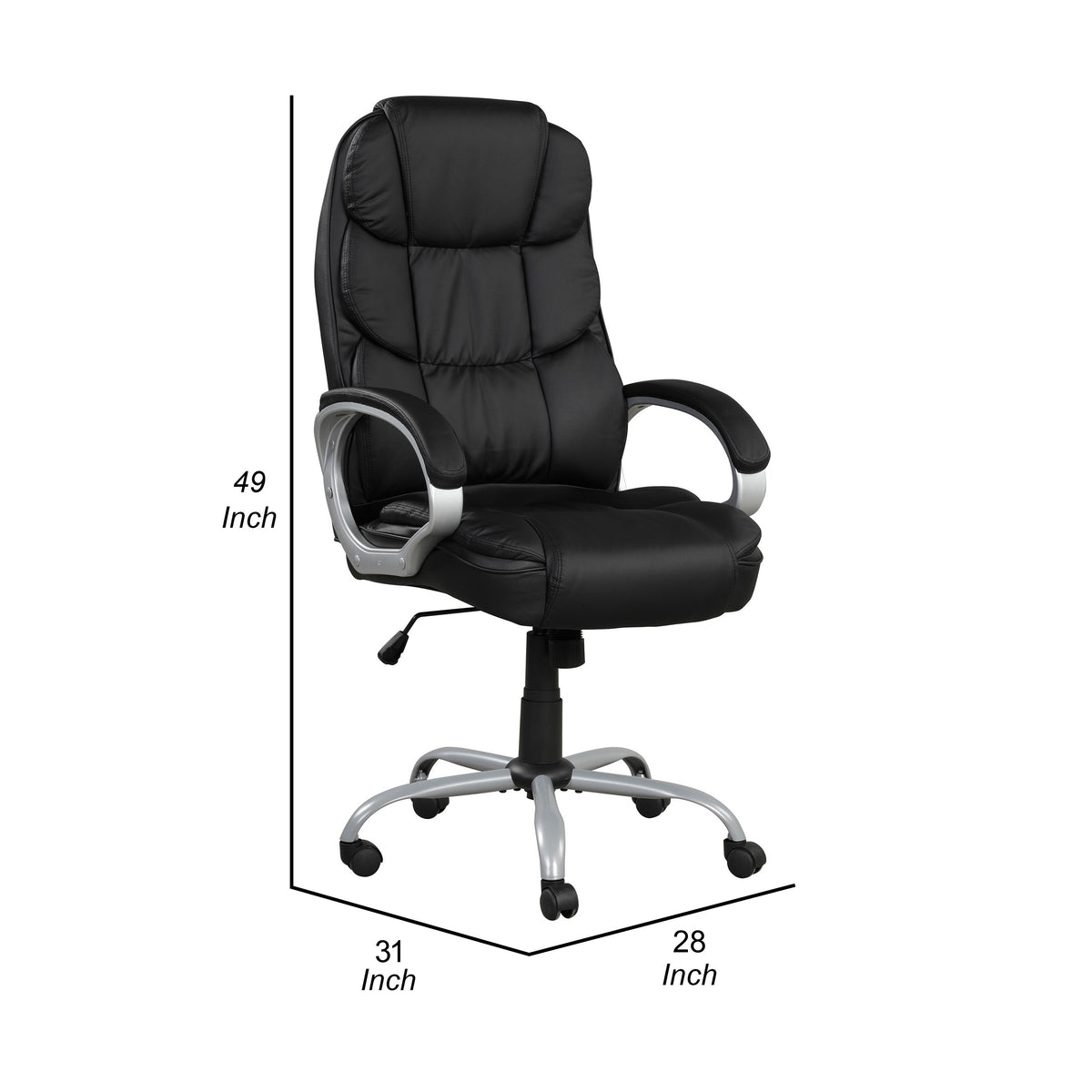 30 Inch Office Chair, 360 Degree Swivel, Cushioned Black Faux Leather - BM314721