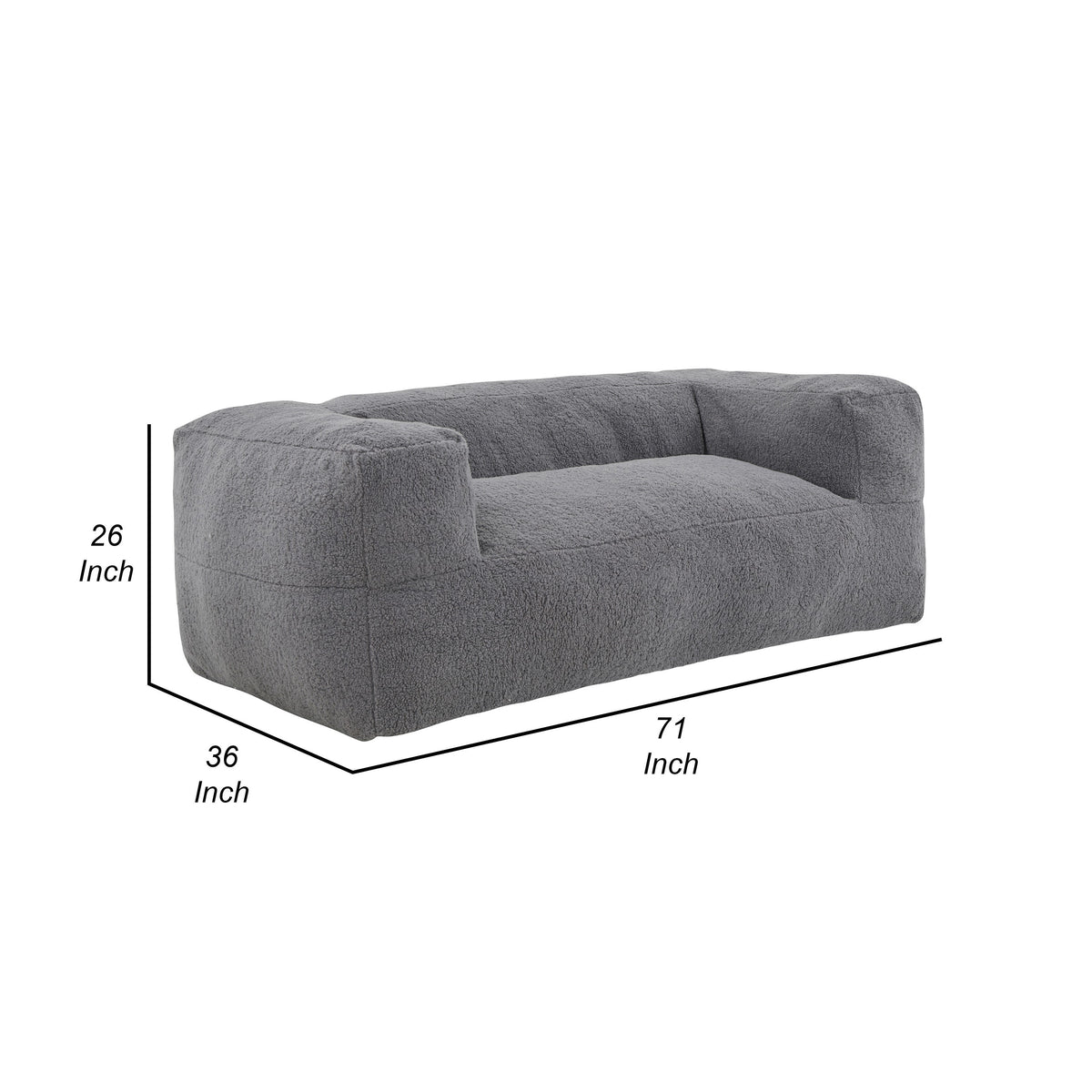 71 Inch Bean Bag Sofa, Cushioned Polyester, Medium Memory Foam, Gray Finish - BM314722