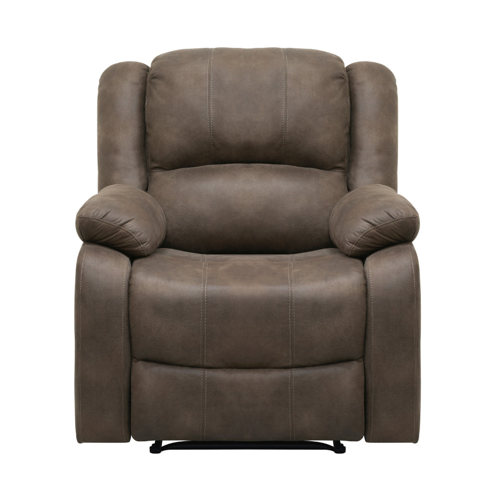 Chris 38 Inch Manual Recliner Chair, Cushions, Solid Wood, Brown Microfiber - BM314755