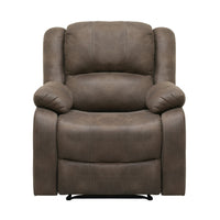 Chris 38 Inch Manual Recliner Chair, Cushions, Solid Wood, Brown Microfiber - BM314755