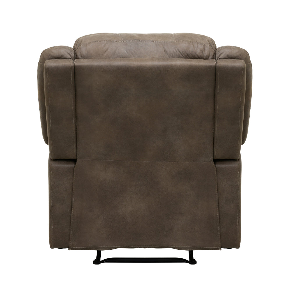 Chris 38 Inch Manual Recliner Chair, Cushions, Solid Wood, Brown Microfiber - BM314755