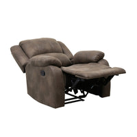 Chris 38 Inch Manual Recliner Chair, Cushions, Solid Wood, Brown Microfiber - BM314755