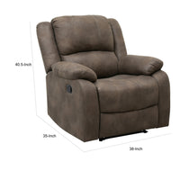 Chris 38 Inch Manual Recliner Chair, Cushions, Solid Wood, Brown Microfiber - BM314755