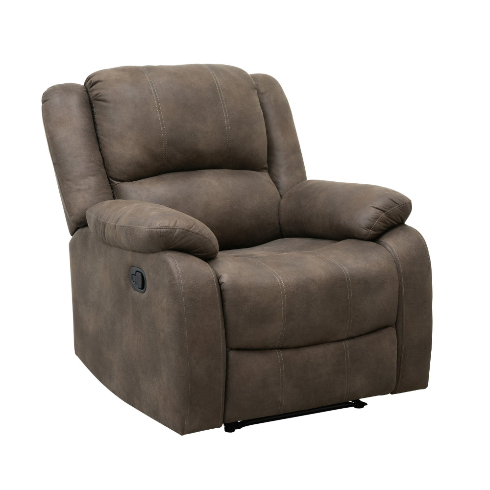 Chris 38 Inch Manual Recliner Chair, Cushions, Solid Wood, Brown Microfiber - BM314755