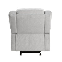 Chris 38 Inch Manual Glider Recliner Chair, Solid Wood, Light Gray Chenille - BM314756