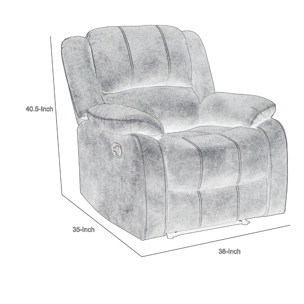 Chris 38 Inch Manual Glider Recliner Chair, Solid Wood, Light Gray Chenille - BM314756