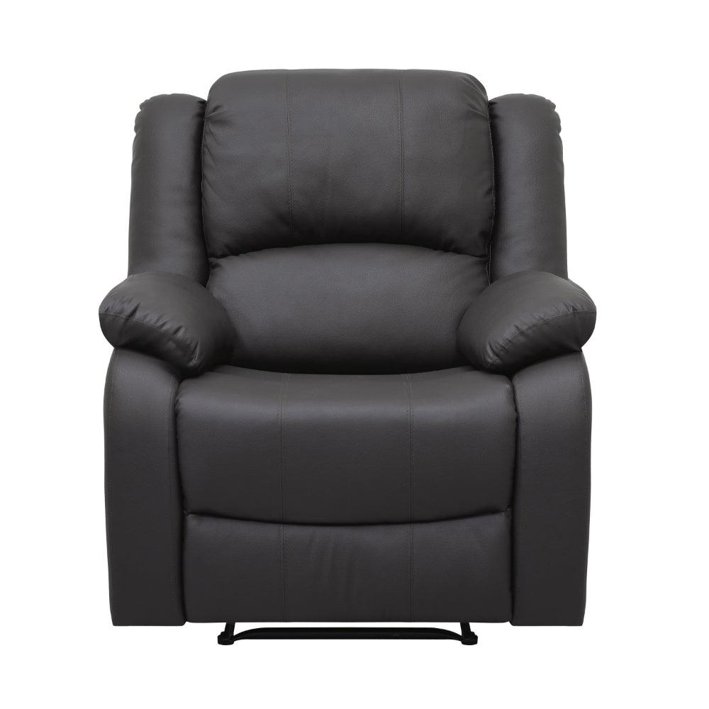 Chris 38 Inch Manual Recliner Chair, Solid Wood, Black Faux Leather - BM314757