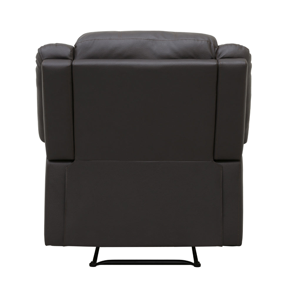 Chris 38 Inch Manual Recliner Chair, Solid Wood, Black Faux Leather - BM314757