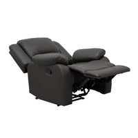 Chris 38 Inch Manual Recliner Chair, Solid Wood, Black Faux Leather - BM314757