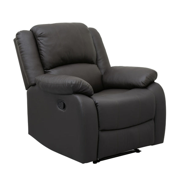 Chris 38 Inch Manual Recliner Chair, Solid Wood, Black Faux Leather - BM314757