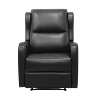 Kim 38 Inch Manual Recliner Chair, Cushioned Black Faux Leather, Solid Wood - BM314758