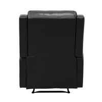 Kim 38 Inch Manual Recliner Chair, Cushioned Black Faux Leather, Solid Wood - BM314758