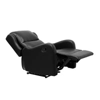 Kim 38 Inch Manual Recliner Chair, Cushioned Black Faux Leather, Solid Wood - BM314758