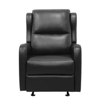 Kim 39 Inch Glider Manual Recliner Chair, Black Faux Leather, Solid Wood - BM314759