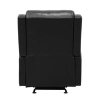 Kim 39 Inch Glider Manual Recliner Chair, Black Faux Leather, Solid Wood - BM314759