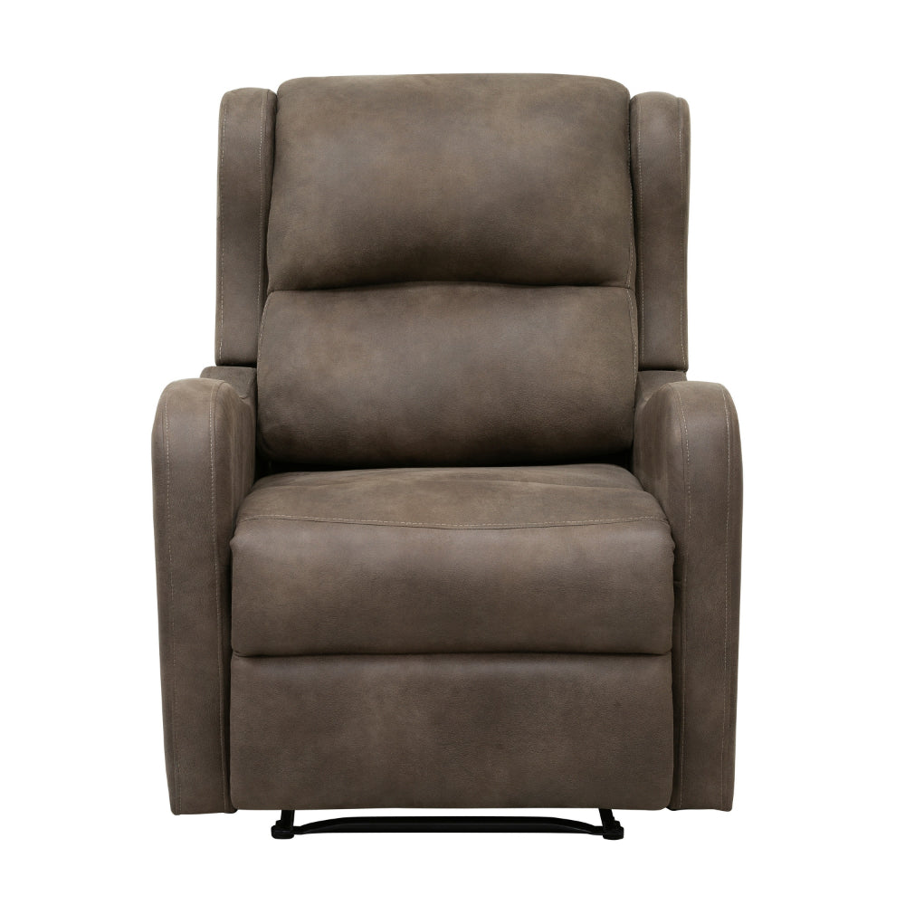 Kim 38 Inch Manual Recliner Chair, Cushioned Brown Microfiber, Solid Wood - BM314760