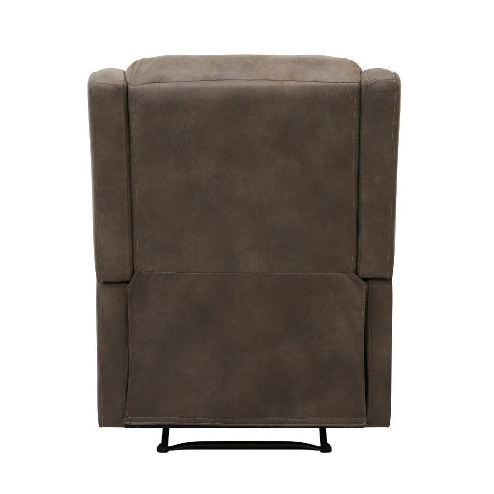 Kim 38 Inch Manual Recliner Chair, Cushioned Brown Microfiber, Solid Wood - BM314760