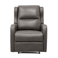 Kim 38 Inch Manual Recliner Chair, Cushioned Gray Faux Leather, Solid Wood - BM314761