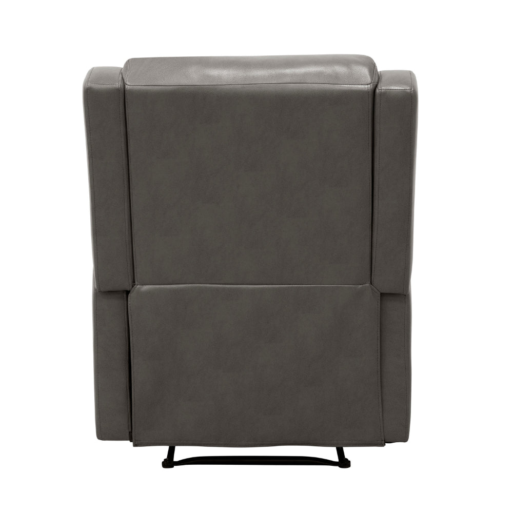 Kim 38 Inch Manual Recliner Chair, Cushioned Gray Faux Leather, Solid Wood - BM314761